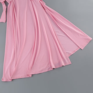 HALTERNECK BANDAGE TIGHT HOLLOW PINK MAXI DRESS