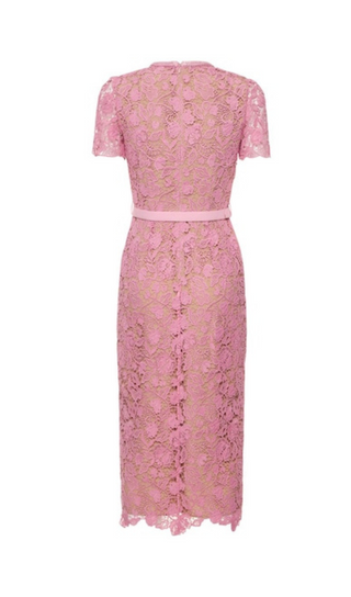 PINK GUIPURE LACE MIDI DRESS