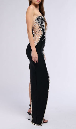 EMBELLISHED ASYMMETRICAL DRESS IN BLACK