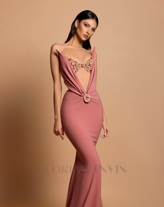 off-shoulder crystal embellished bodycon maxi dress in Iceberry Pink