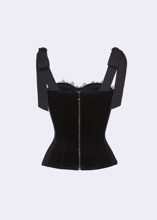 CORA BLACK VELVET BUSTIER CORSET GROSGRAIN MINI DRESS SUIT