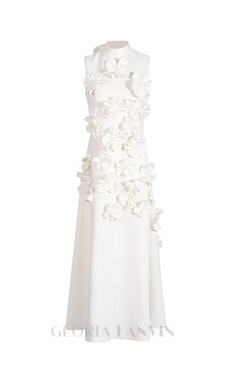 ANNONA WHITE FLOWER EMBELLISHED MAXI DRESS