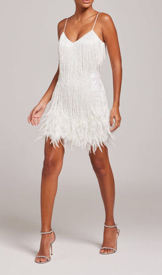 CHAMPAGNE TASSEL FEATHER MINI DRESS