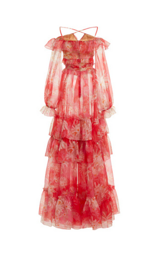 PRINTED OFF-THE-SHOULDER SILK ORGANZA MAXI DRESS