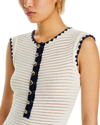 PANDORA 8-BUTTON WHITE SLEEVELESS CROCHET MINI DRESS