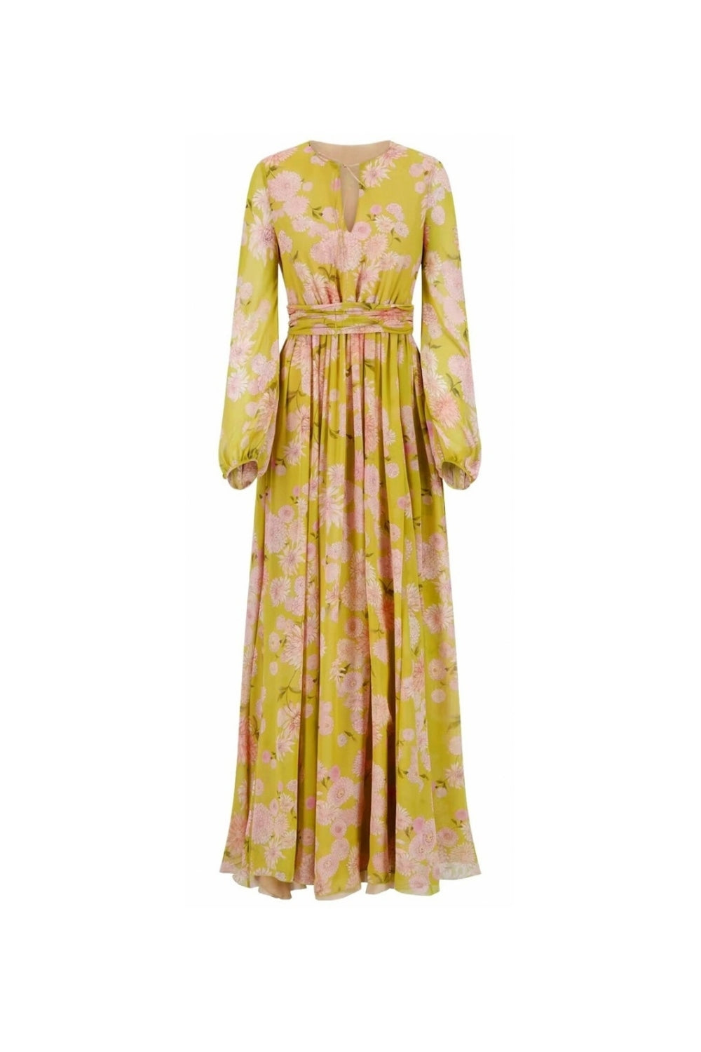 FLORAL SILK GEORGETTE MAXI DRESS IN YELLOW