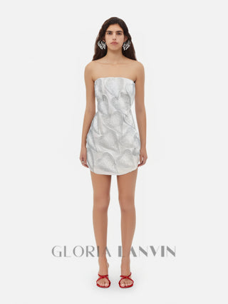 crystal leaf embellished mini dress in white