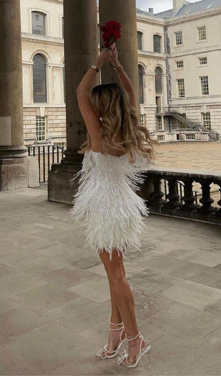 CHAMPAGNE TASSEL FEATHER MINI DRESS