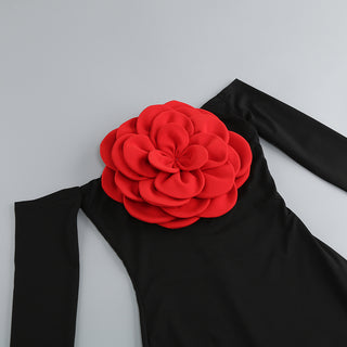 BLACK CHARLOTTE RED ROSE MAXI DRESS