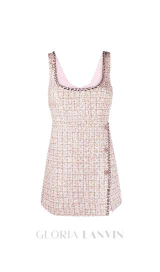 ALEXANDRA DIAMANTÉ TRIM BOUCLE MINI DRESS IN PINK