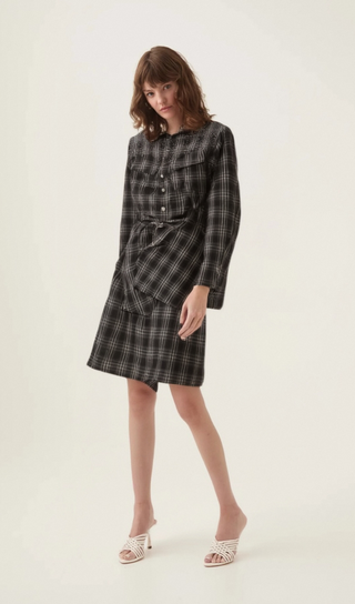 Jeannette black studded check mini shirt dress