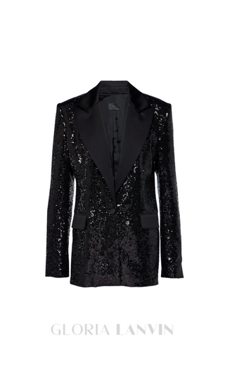 ALEXANDRA BLACK SEQUINED EMBELLISHED SATIN BLAZER