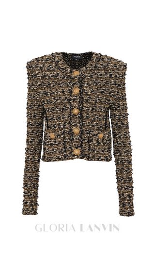 Cropped lurex tweed jacket in gold