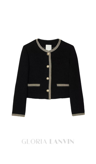 trim wool and cotton-blend jacket in noir