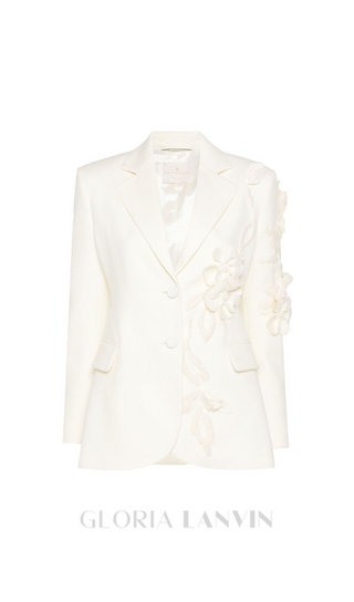 ELIZABETH WHITE FLORAL APPLIQUÉ BLAZER