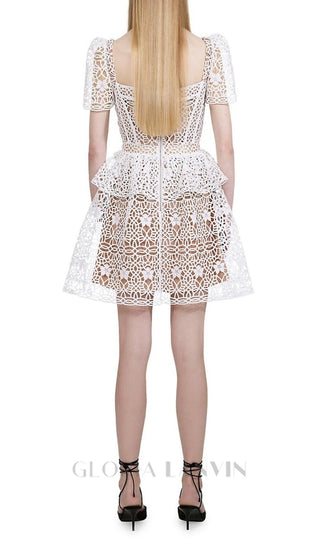 GUIPURE LACE LAYERED MINI DRESS