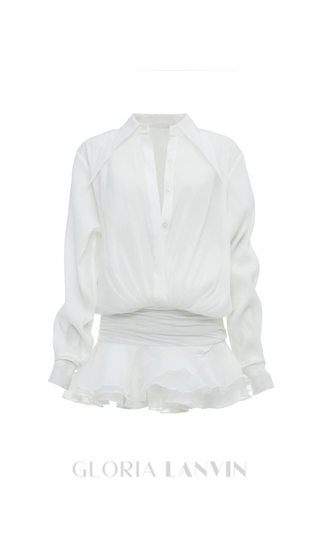 EMBER RUCHED RUFFLE MINI DRESS IN WHITE