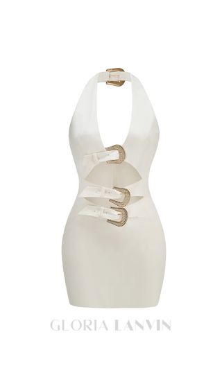 ARABELA BUCKLED MINI DRESS IN WHITE