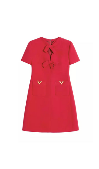 crepe couture bow mini dress in red