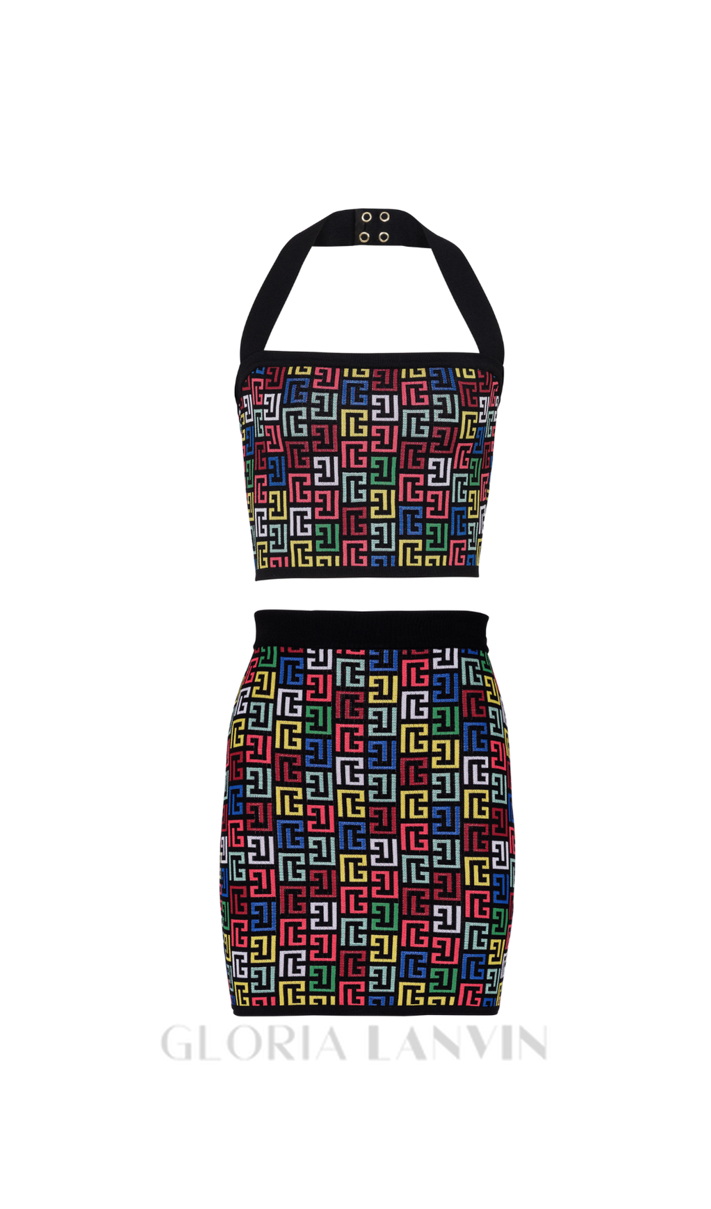 ENSEMBLE HAUT ET JUPE RACHEL MONOGRAMME EN MAILLE À DOS NU