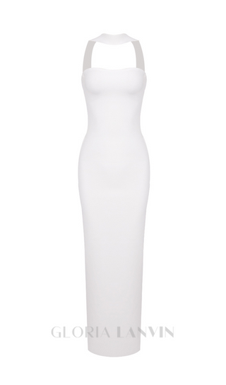 CUTOUT HALTER BACKLESS DRESS IN WHITE