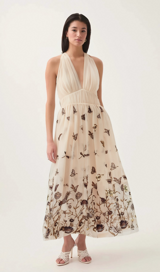 Joséphine halterneck butterfly-motif tulle midi dress