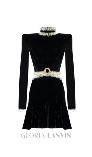 Ishika Bead-Embellished Velvet Cutout Mini Dress