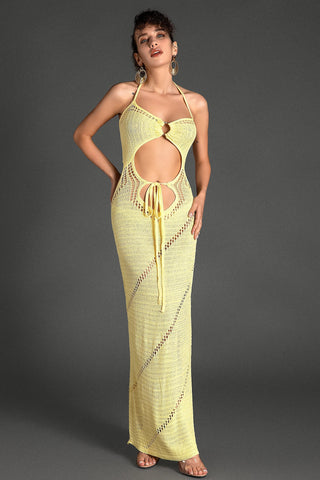 NANIADI KNIT TIE CUTOUT DRESS IN YELLOW