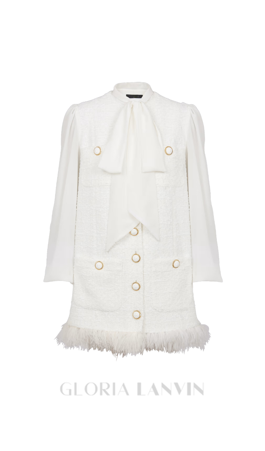 Weißes Tweed-Minikleid mit Schleifenkragen