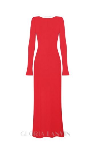 Candice long sleeve backless maxi Dress in red