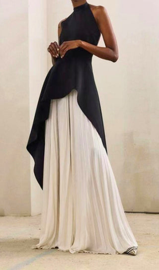 BANDAGE HIGH NECK PLEATED PEPLUM MAXI DRESS