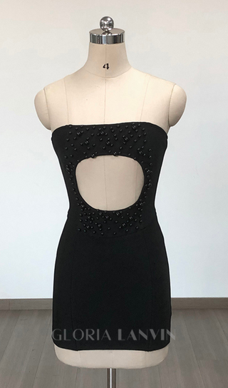 HARRIET BLACK PEARL EMBELLISHED CUT OUT STRAPLESS MINI DRESS