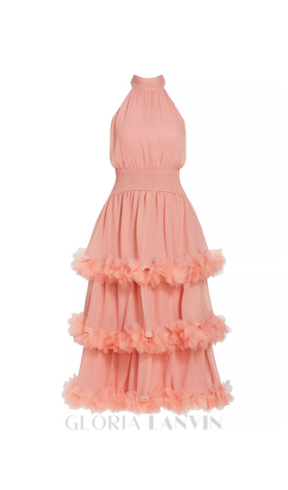 NEREIDA TIERED MIDI DRESS IN PALE ORANGE