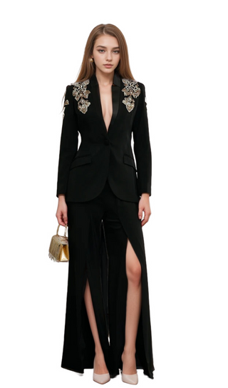 Delphine black embellished jacket & trousers matching set