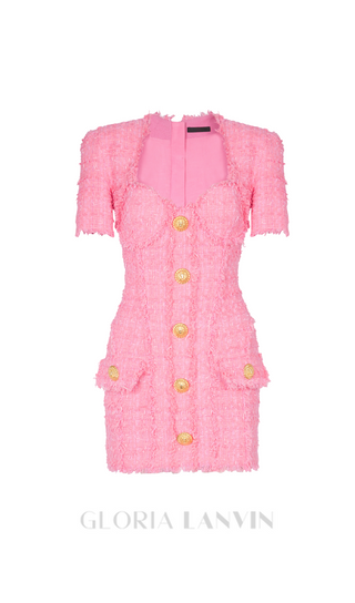 7-BUTTONS TWEED MINI DRESS IN PINK