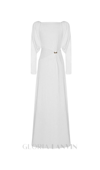 white straight boat neck knitted fabric maxi dress