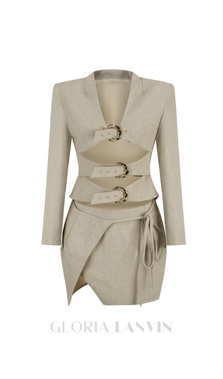 ALTHEA BEIGE CUT OUT BLAZER WITH METAL BUTTON