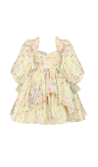 PUFF FLORAL MINI DRESS IN BUTTER