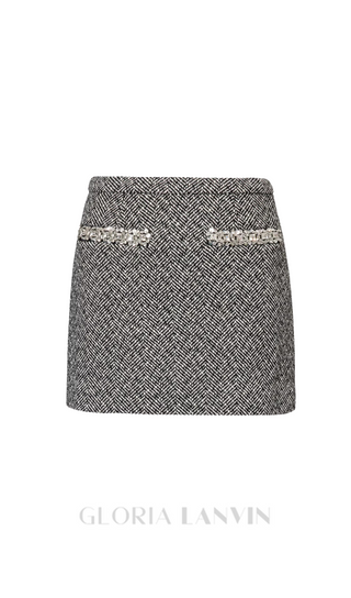 BERYL RHINESTONE -EMBELLISHMENT KNITTED MINI SKIRT IN BLACK