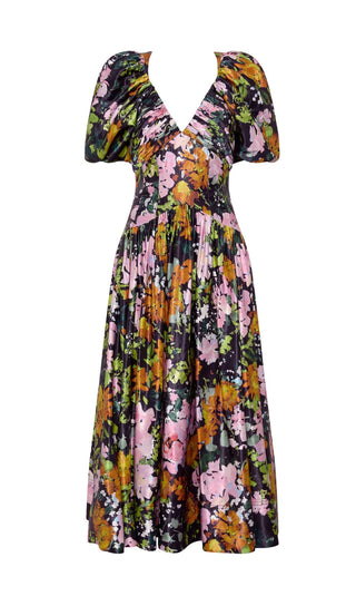 PLUNGE FLORAL MIDI DRESS