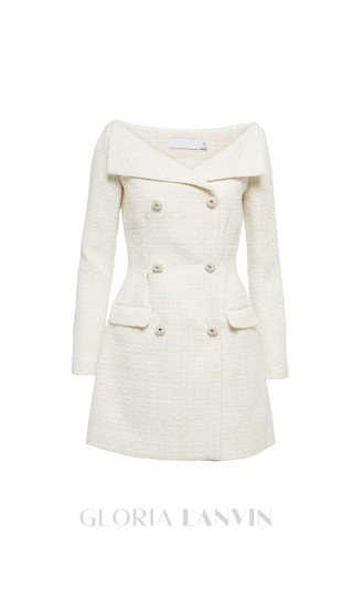 STEPHANIE WHITE BOUCLE BLAZER MINI DRESS