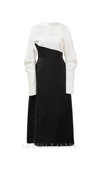 ARLENE BLACK LONG SLEEVED CUT OUT SILK TAFFETA MIDI DRESS