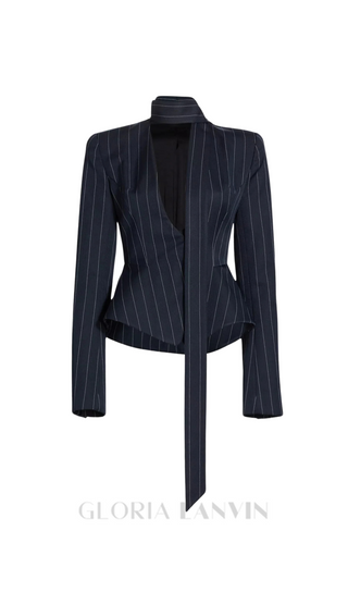 Hibyl Pinstripe Scarf Blazer in black