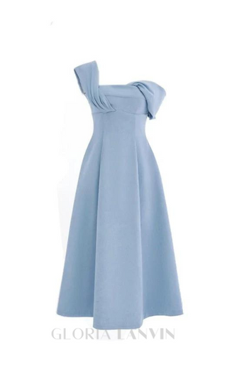 NAOMI ONE-SHOULDER STRAP MIDI DRESS IN BLUE