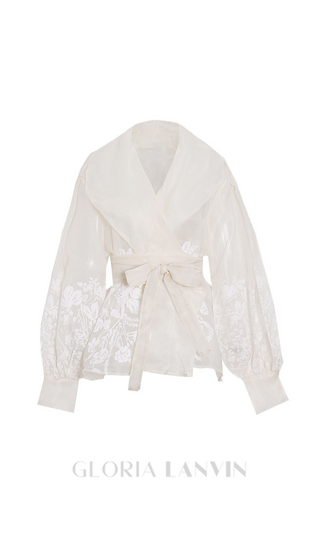 lantern sleeve embroidery shirt jacket in white