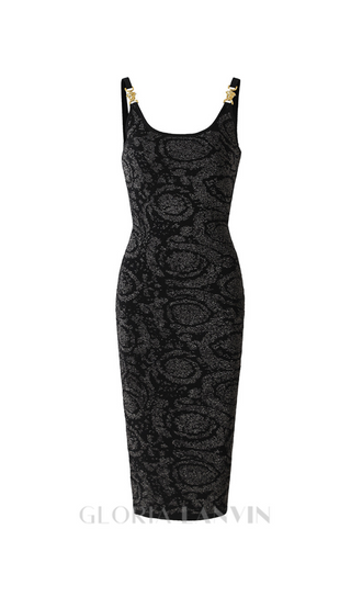 BAROCCO JACQUARD KNITTED MIDI DRESS IN BLACK