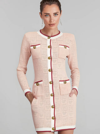 Karine pink long-sleeve patterned-knit mini dress