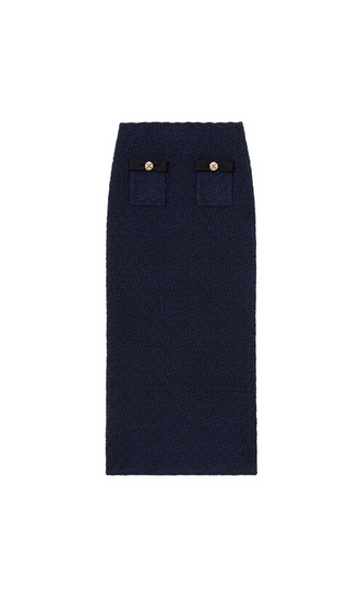 NAVY WEAVE KNIT MIDI SKIRT