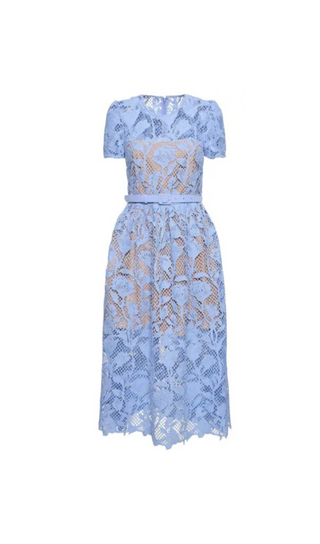 BLUE LILY LACE MIDI DRESS