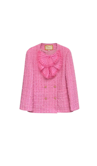 PINK BOW TWEED LOOSE BLAZER